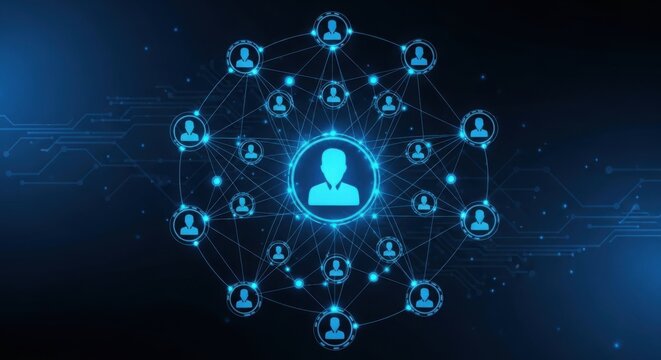 Digital network visualization showing interconnected user profile icons