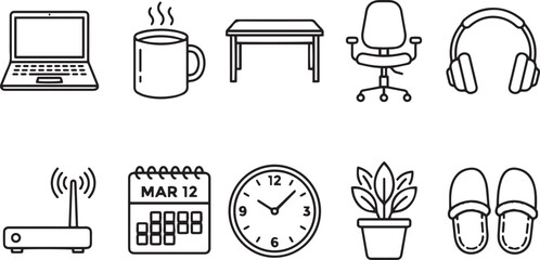 Fototapeta premium Black and White Gardening Tools Icons Set Vector Collection with Shovel Rake Watering Can and Garden Equipment for Web Design Business Applications and User Interface Illustration
