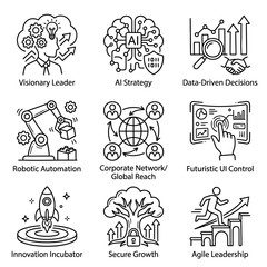 Obraz premium Advanced business technology and digital transformation concept icons.