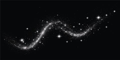 Abstract glowing stardust wave trail with magical particles on black background stardust particle abstract backdrop illumination contrast composition © MD