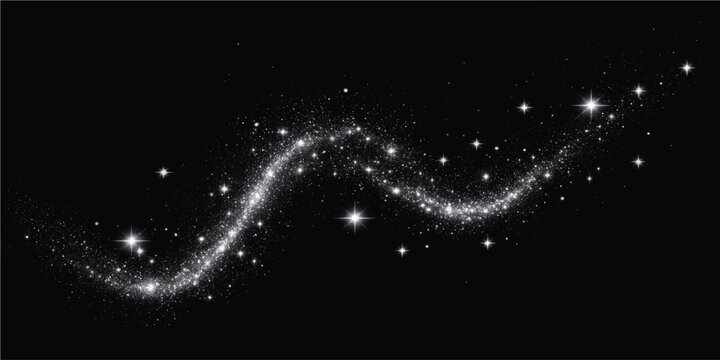 Abstract glowing stardust wave trail with magical particles on black background stardust particle abstract backdrop illumination contrast composition