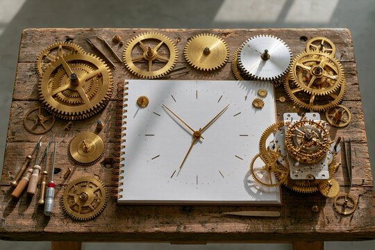 Mechanical Clock Parts Around Blank Dial