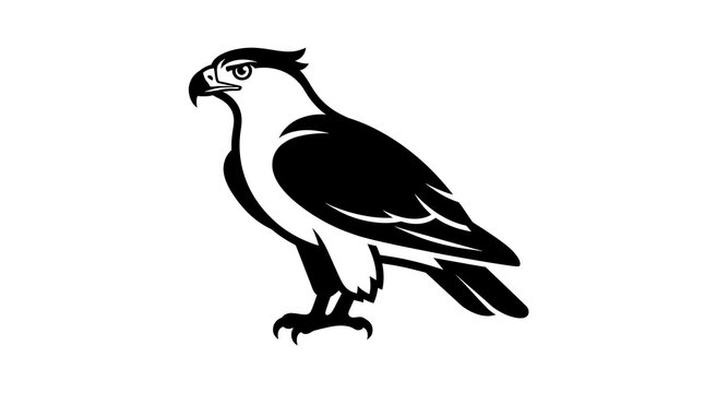 Minimalist vector illustration of perched hawk bird graphic for branding identity log.