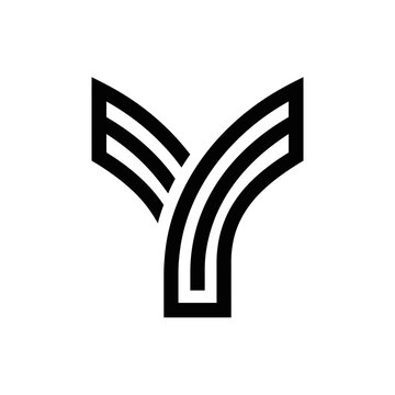 Minimalist black and white logo design featuring a stylized letter Y formed by parallel lines, creating a modern and abstract symbol.