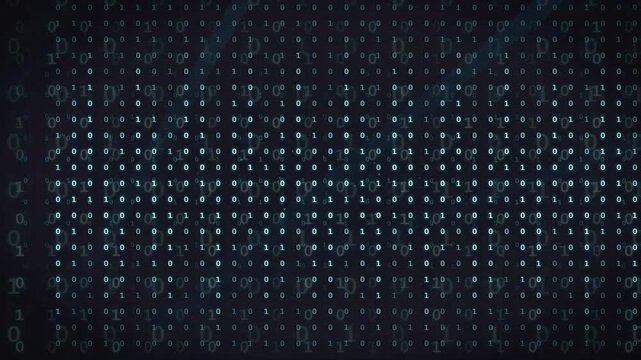 Abstract digital binary code background with flowing blue numbers for technology and data concepts
