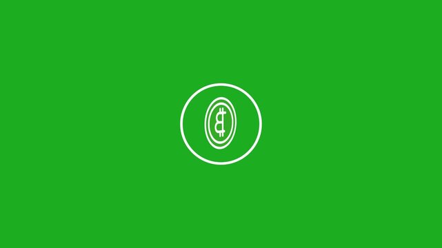 Rotating bitcoin cryptocurrency logo animation on a green screen background for video editing.4k video