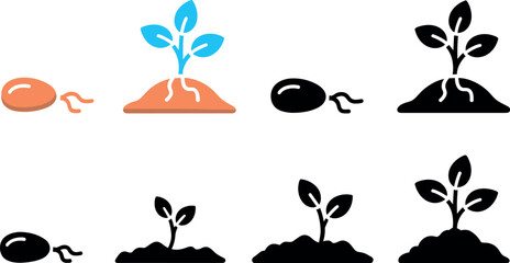 Plant growth stage icons vector set with seed germination timeline and seedling lifecycle graphic elements © MstMonira