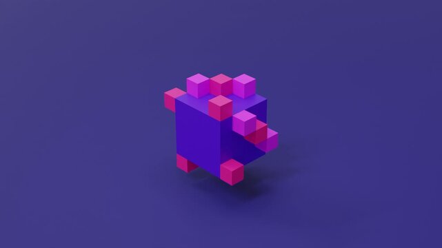 Abstract 3D animation with colorful cubes in vivid neon colors, geometric composition, modern digital render, contemporary minimalist design, seamless motion graphics background for creative visual pr