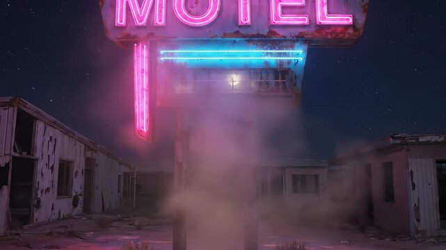 Abandoned Rusty Motel Neon Sign at Night