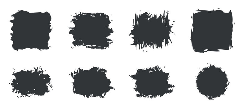 Rough edged rectangular and circular shapes black silhouettes on transparent setting rectangle