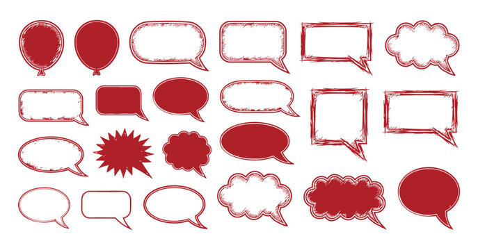Collection Of Red Speech Bubbles And Thought Balloons Sketch Style bubble