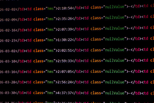 Web developer coding screen. Technology abstract background of coding screen for web design, software development, data analysis, data security concept.