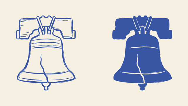 Liberty Bell vector illustration set with outline and silhouette designs for American history and patriotic themes
