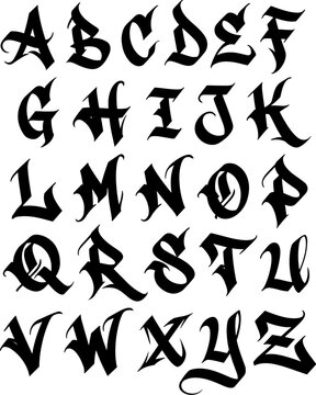 graffiti calligraphic alphabet in black over white
