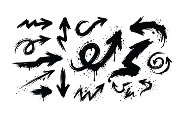 Fototapeta premium Set of black hand-drawn arrows and swirls for design elements