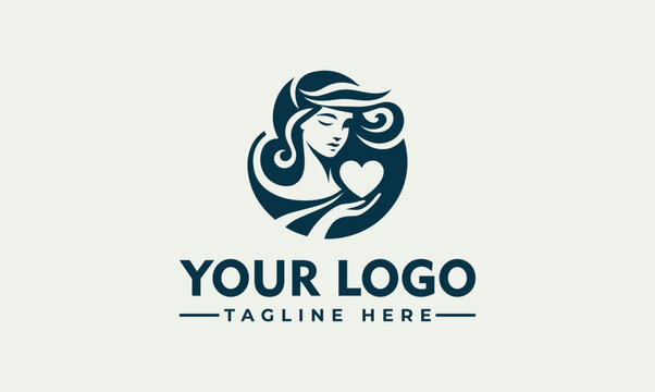 Elegant Aphrodite goddess holding heart vector logo illustration for beauty and love
