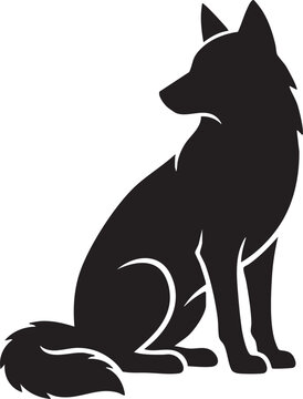 Sitting wolf looking back silhouette graphic with silhouette wildlife isolated