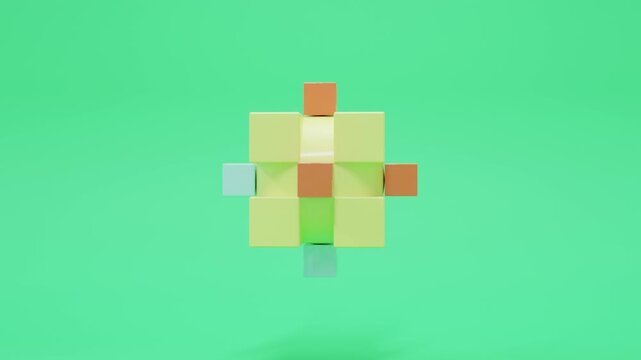 Bright colorful cube geometry in contemporary abstract environment, modern 3D render, seamless motion graphics, vibrant premium digital composition