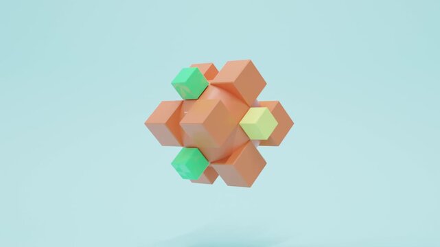 Vibrant geometric cubes in bold fluorescent colors, contemporary abstract 3D render, seamless animation, modern digital composition for creative backgrounds and technology themes