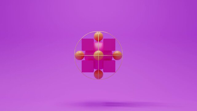 Abstract 3D spheres adn cube in saturated neon colors, modern minimalist composition, realistic digital render, seamless animation, premium geometric background for creative applications