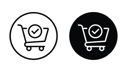 Shopping cart with checkmark icon set for e-commerce checkout and order confirmation in outline and solid circle styles for online retail websites and mobile shopping applications © TARU STOCKPLC