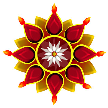 Traditional Diwali floral diya mandala isolated on transparent background. Decorative PNG element for greeting cards, invitations, posters, banners, social media, and festive designs.