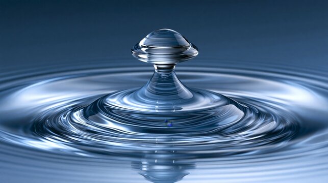 A stunning close-up of a water droplet creating ripples.