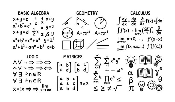 Mathematical Equations and Scientific Symbols Doodle Collection Vector Illustration