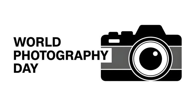 Black silhouette of a camera with text on a white background