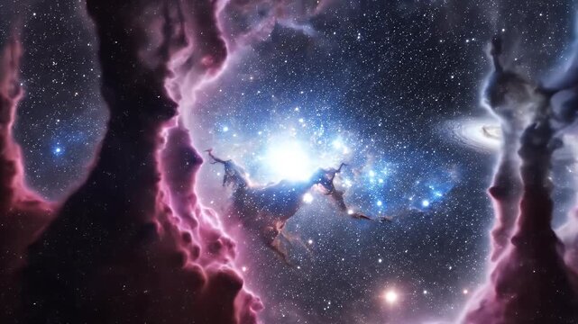 A vibrant and detailed cosmic scene showcases swirling nebulas, distant galaxies, and sparkling stars against a backdrop of deep space hues.