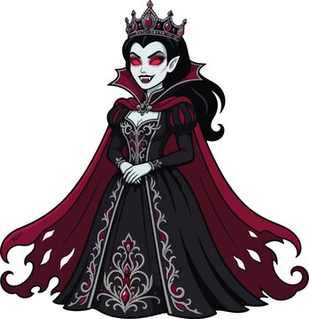 Gothic vampire queen in regal attire posing dramatically. Dark fantasy royalty with intricate lace and velvet gown. Mysterious female character for...