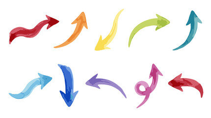 Fototapeta premium Collection of colorful curved arrows pointing in various directions