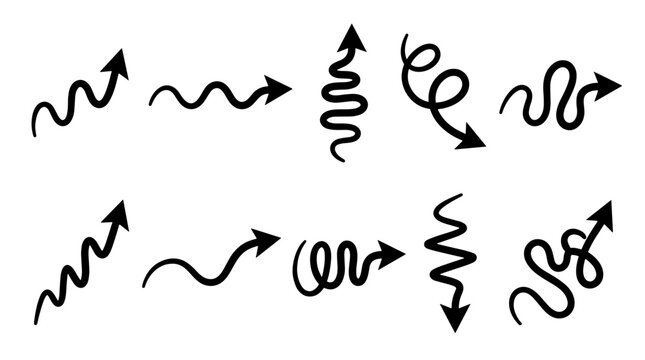 Collection of black squiggly and curly arrow illustrations