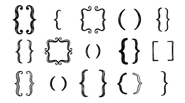 Collection of various curly and straight bracket symbols in different styles and sizes