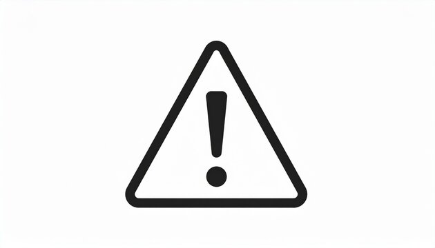 Minimal black warning triangle icon with bold exclamation mark isolated on a clean white background. Universal caution and hazard symbol for safety, alerts, notifications, traffic signs.