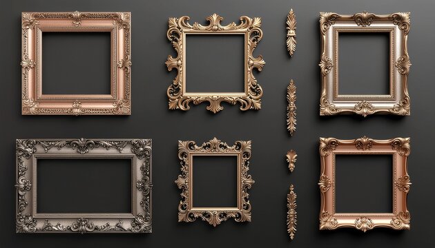 Luxury vintage golden picture frames set 豪華な額縁セット