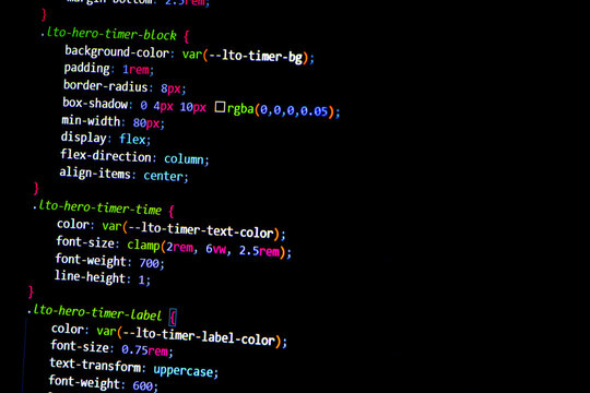 Coding screen of programmer or data scientist. Technology abstract background of coding screen for web design, software development, data analysis, data security concept.