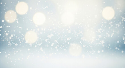 Fototapeta premium Snowflakes and bokeh lights create a magical winter wonderland background with soft blue tones slowly.