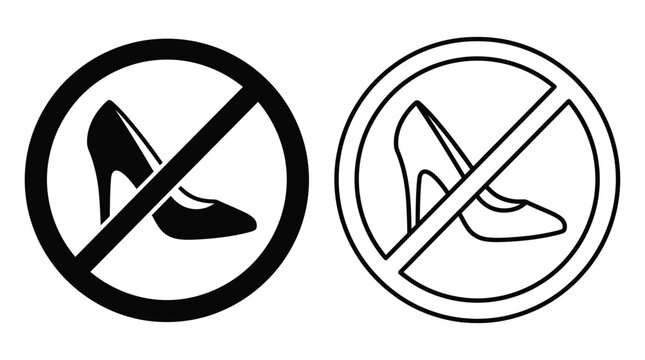 High heeled shoe prohibition sign black and white line art illustration