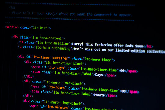 Programming or coding screen. Web developer coding screen. Technology abstract background of coding screen for web design, software development, data analysis, data security concept.