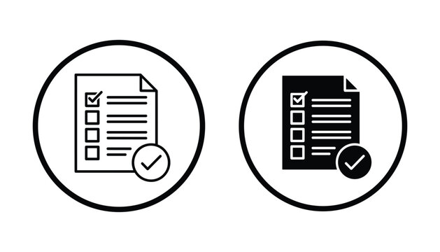 Checklist document with tick mark icon set in outline and solid vector style for task management project planning and verified completion status in modern business interface designs