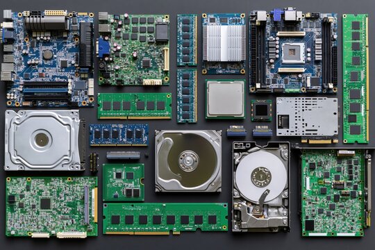 The Computer Hardware Mosaic: A Vibrant Collage of Drives, Boards and Components