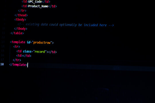 Programmer coding screen with copy space. Web developer coding screen. Technology abstract background of coding screen for web design, software development, data analysis, data security concept.