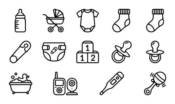 15 Baby Care Icons for UI and Web Interface Design, Outline and Solid Styles