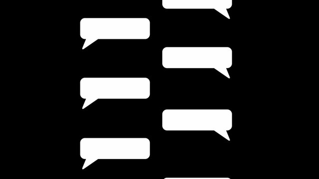 Vertical columns of white speech bubbles arranged in a symmetrical pattern on a plain black background