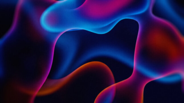 Abstract liquid shapes with blue and purple neon light glow