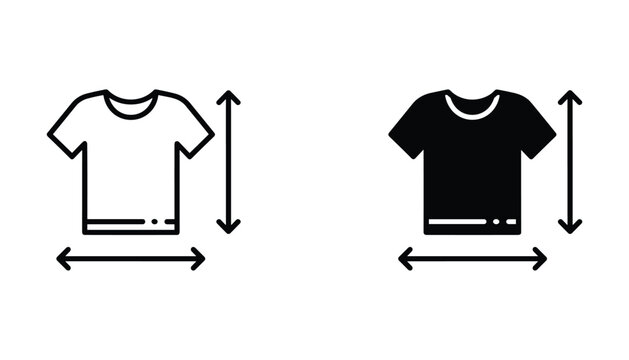 T-shirt measurement icons set featuring garment with dimension arrows for clothing size guide and fashion retail interface design elements isolated on white background for online stores