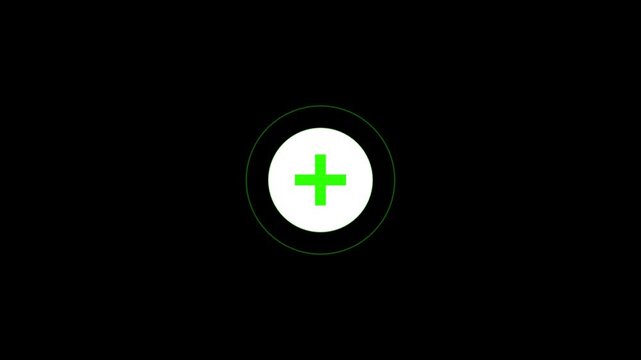 A circular button with a black plus sign icon on a black background.