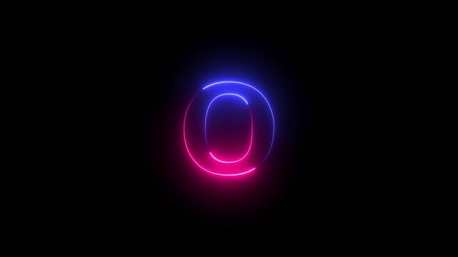 Glowing neon pink and blue color English Capital letter O text icon animation education sign symbol on black background.