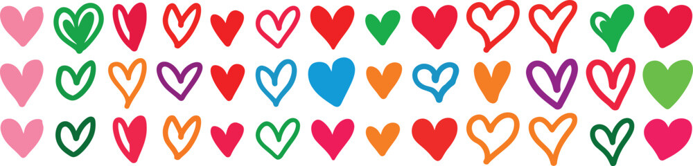 Hand drawn colorful hearts on transparent background illustration for valentine greeting cards and romantic design. Vector Illustration © MstSima